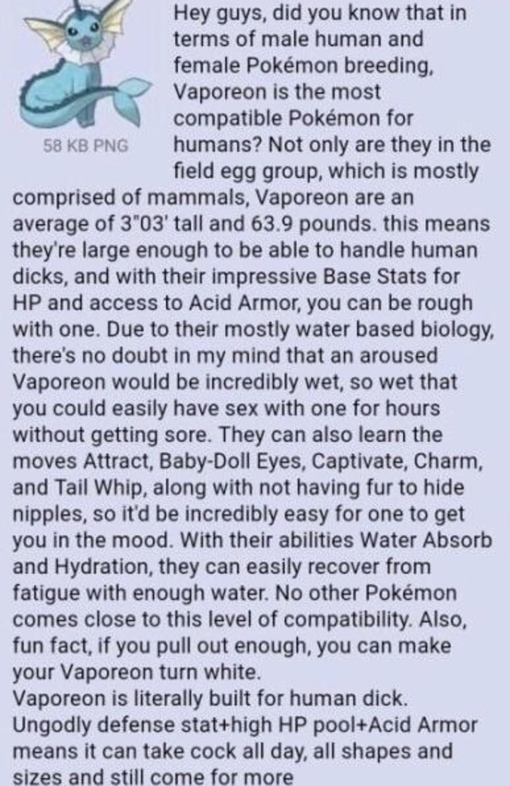 Yes, I confirm I do the Vaporeon's copypasta. Don't call the