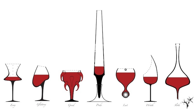 7 Wine Glasses for 7 Deadly Sins